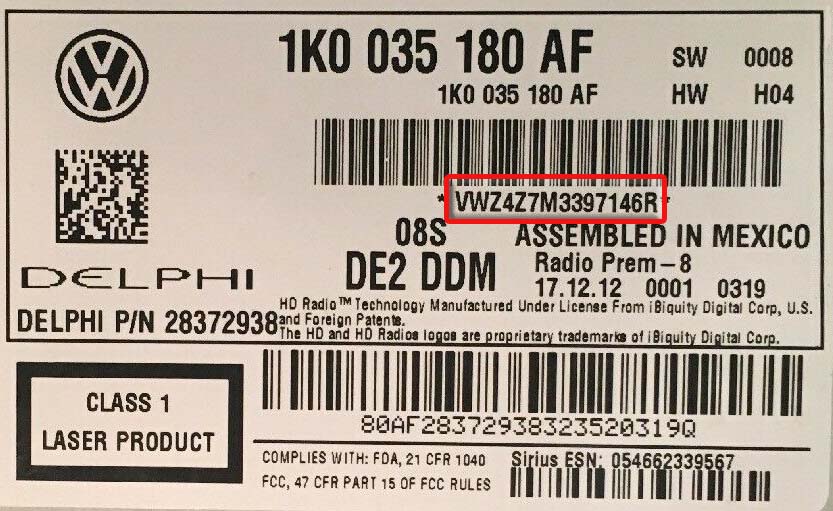 Volkswagen Radio Sticker Location V and M Codes